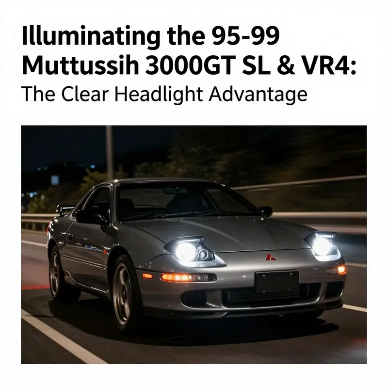 Selection of clear glass headlights for 1995-1999 Mitsubishi 3000GT models, emphasizing their availability for restoration projects.