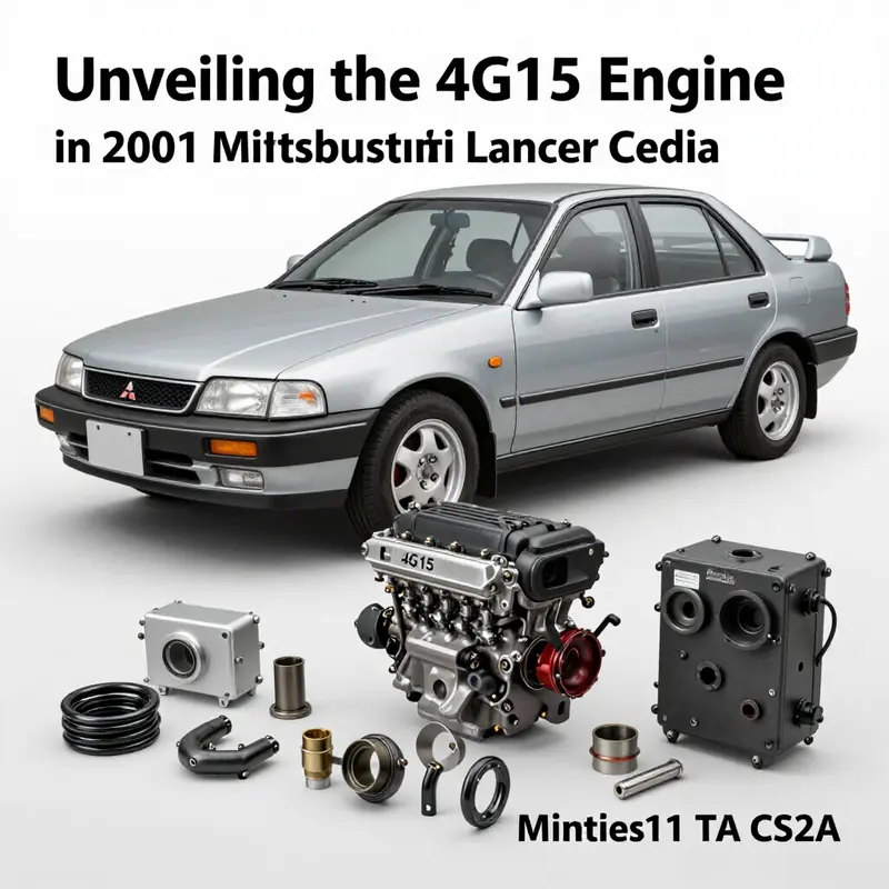 Detailed view of the 4G15 engine within the Mitsubishi Lancer Cedia, highlighting its specifications.