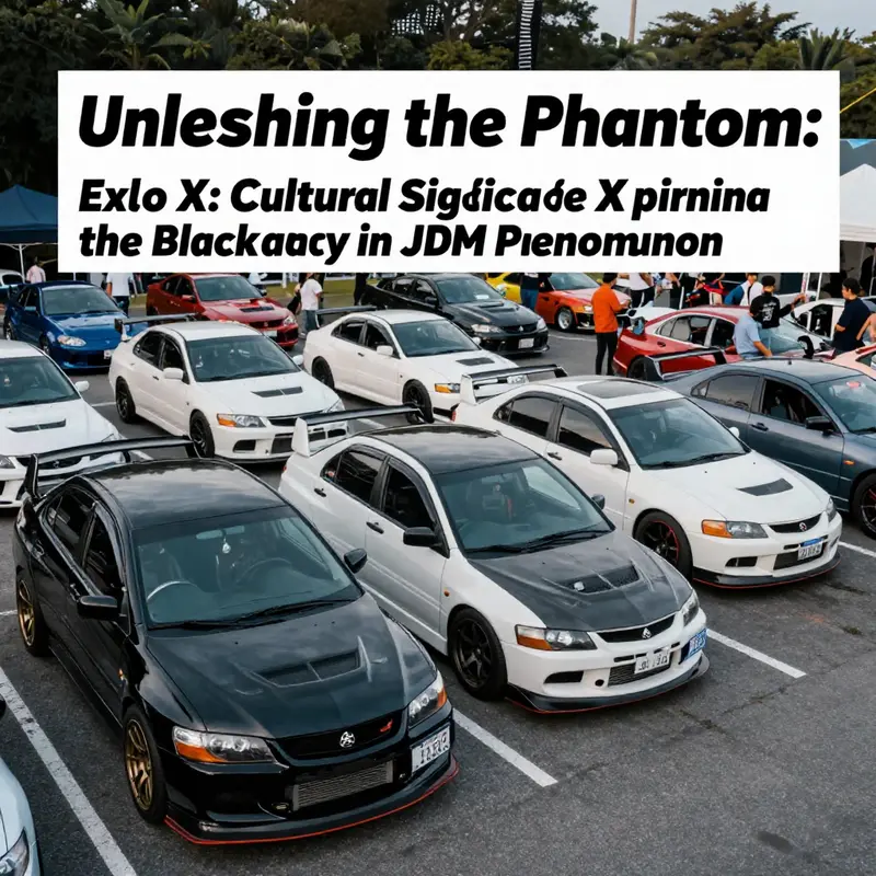 The Phantom Black Evo X stands out with its modified aesthetics, merging performance and visual appeal.