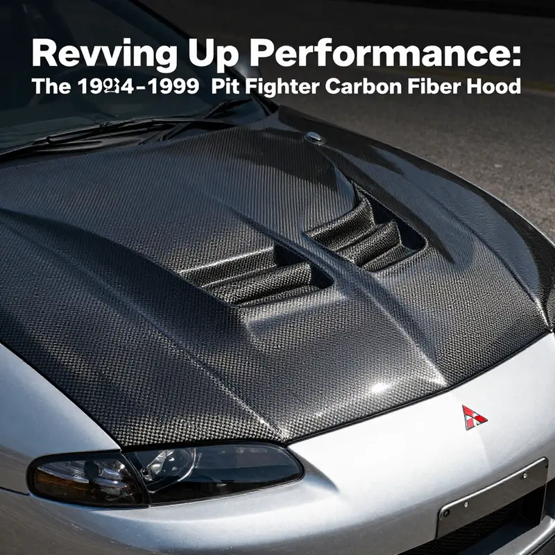Detailed view of the Pit Fighter carbon fiber hood, illustrating its unique design and material structure.