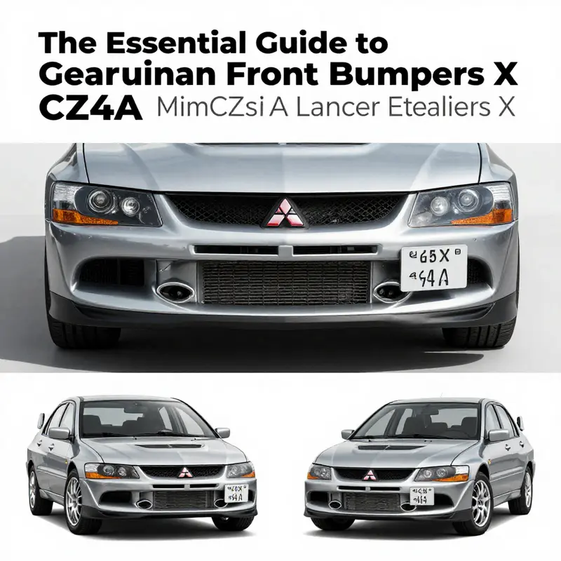 A close-up look at the detailed specifications of a genuine Mitsubishi Lancer Evolution X front bumper.