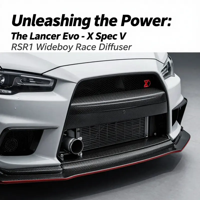 The Lancer Evo X Spec V demonstrating its aerodynamic design on a racetrack.