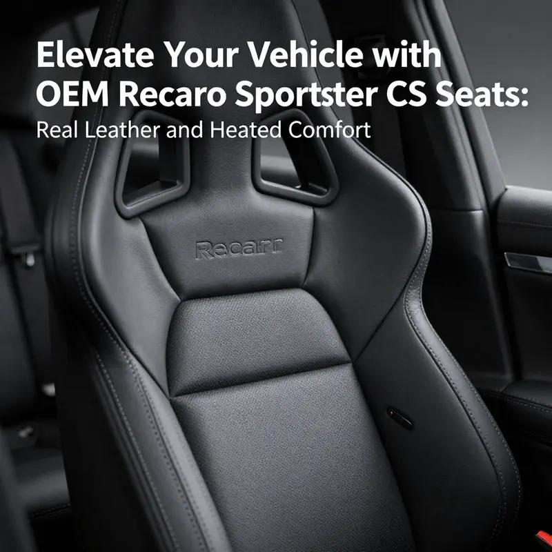 An overview of the premium features of OEM Recaro Sportster CS seats, emphasizing their leather finish and heating capabilities.