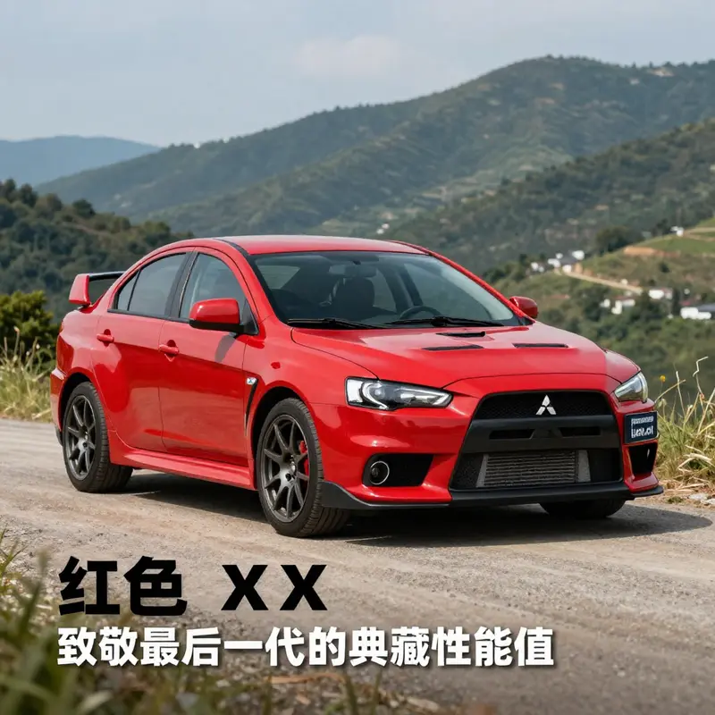 红色 Evo X,限量版的典范,镶嵌于壮丽自然中,体现其独特的收藏价值。