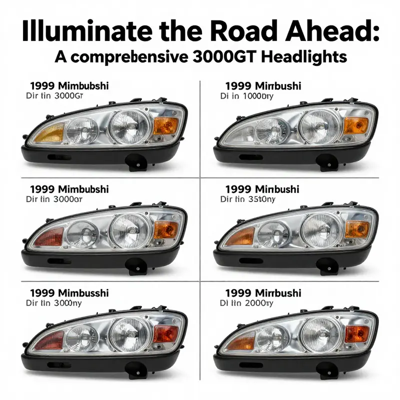 Close-up of the 1999 Mitsubishi 3000GT headlight assembly, highlighting its iconic design and specifications.