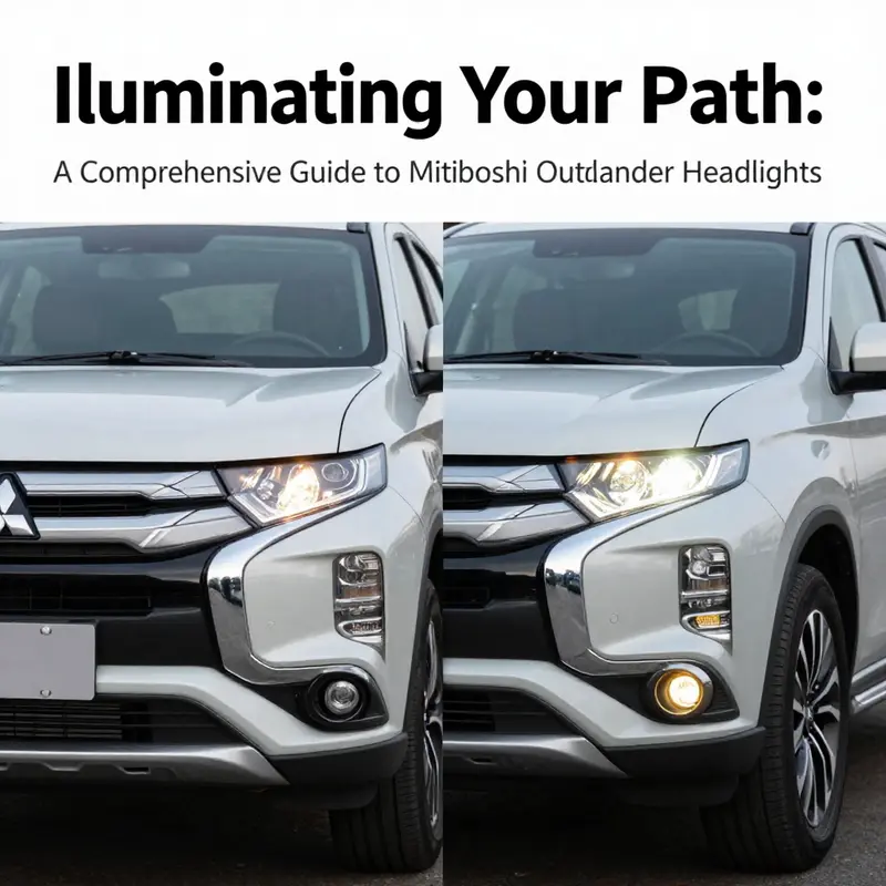 Detailed view of a halogen headlight illuminating the front of a Mitsubishi Outlander.
