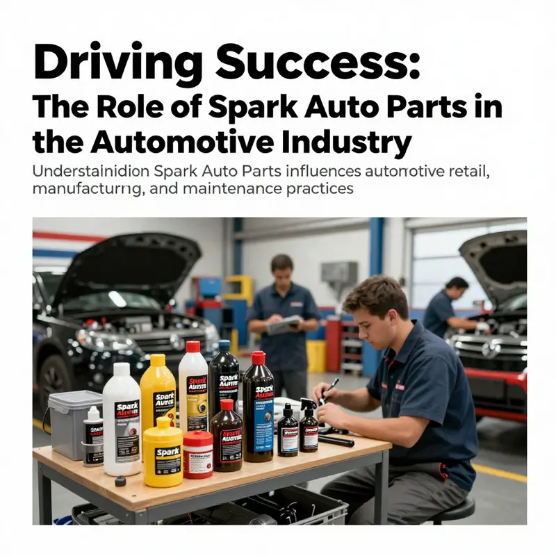 An automotive workshop with mechanics working and showcasing various Spark Auto Parts.