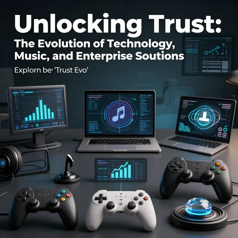 A captivating cover image representing trust evolving through technology, music, gaming, and enterprise solutions.