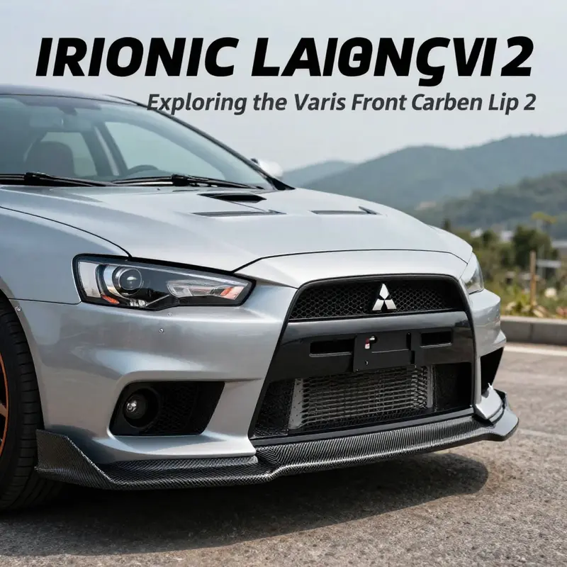 Mitsubishi Lancer Evolution VIII showcasing the Varis front bumper with carbon lip against a scenic background.