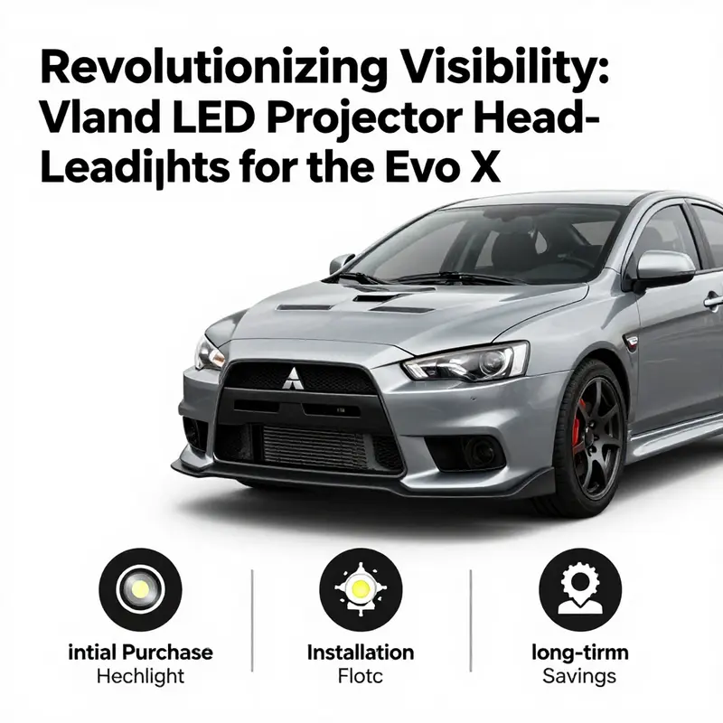 Vland LED projector headlights complement the modern aesthetics of the Mitsubishi Lancer Evo X.
