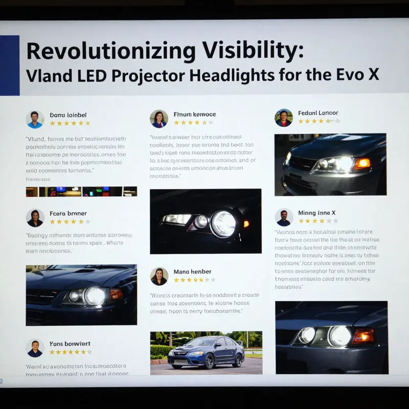 Vland LED projector headlights complement the modern aesthetics of the Mitsubishi Lancer Evo X.