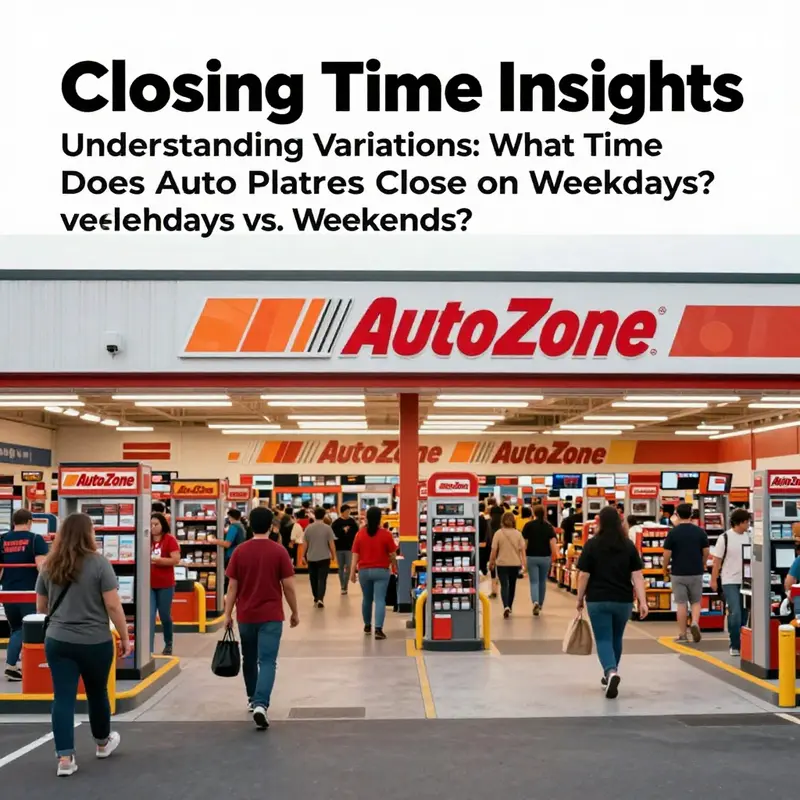 Illustration of AutoZone store fronts across various states highlighting their unique closing times.