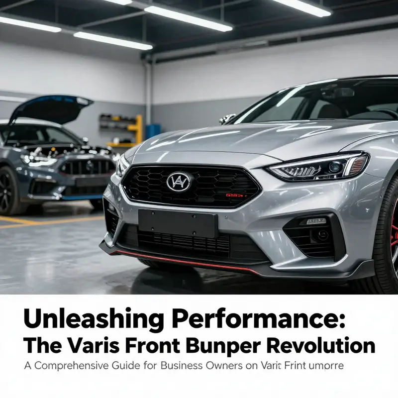 An automotive workshop scene showcasing the installation of Varis front bumpers on high-performance cars.
