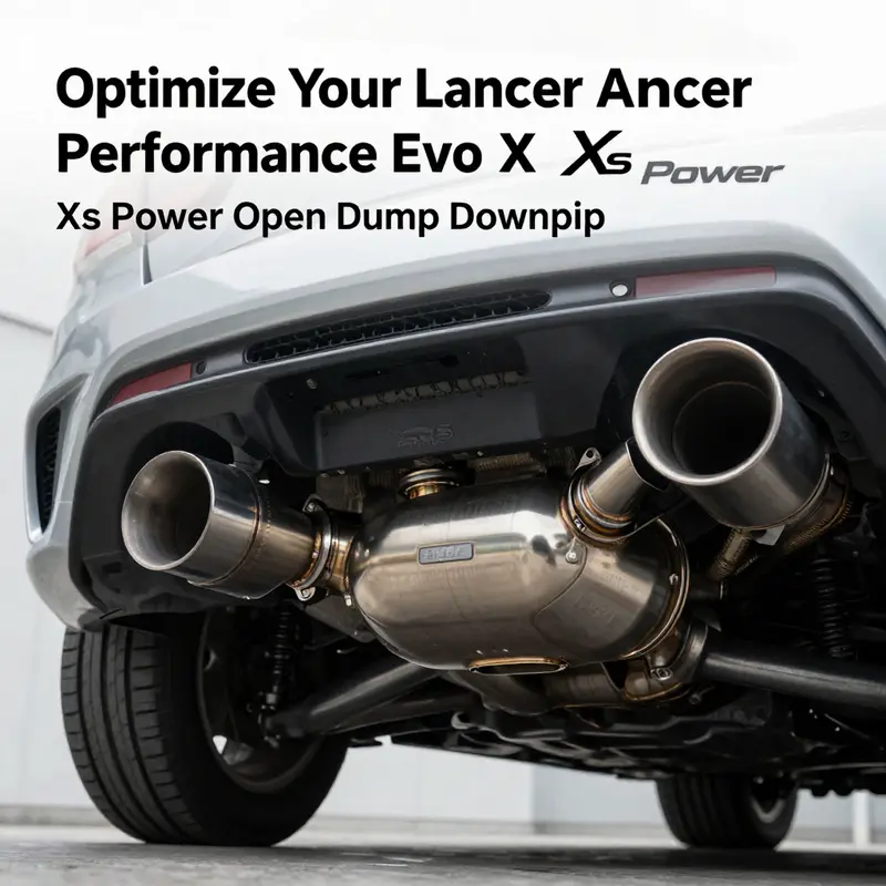 Performance-focused open dump downpipe installed on a Mitsubishi Lancer Evo X.