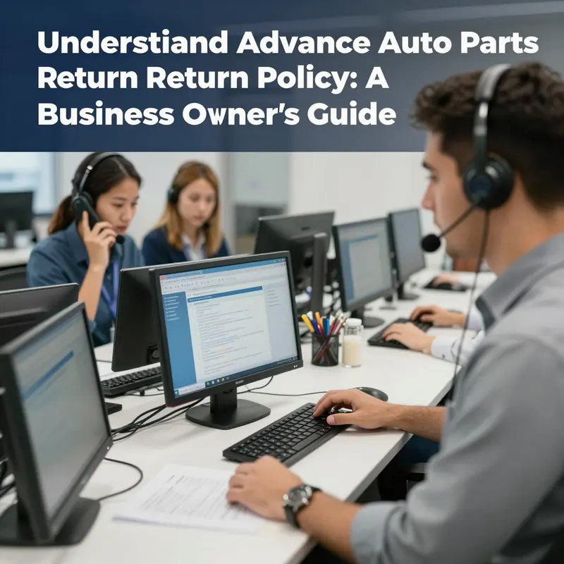 A business owner reviewing return policy details at an Advance Auto Parts store to manage operations effectively.