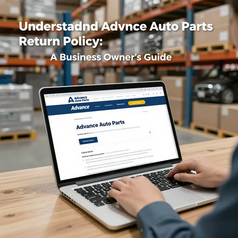 A business owner reviewing return policy details at an Advance Auto Parts store to manage operations effectively.