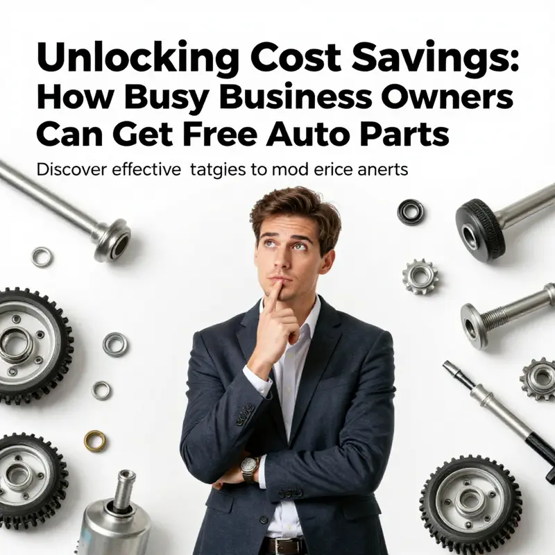 An engaged business owner considering how to obtain free auto parts, surrounded by various automotive components.