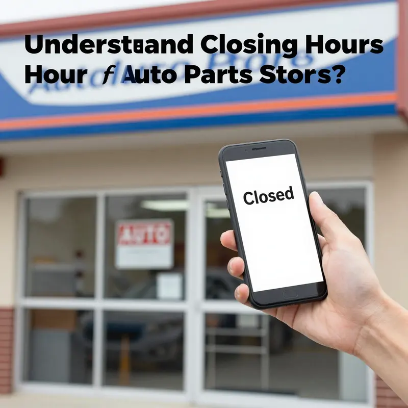 A visual representation of closing times for auto parts stores reflected through a clock and various auto parts.