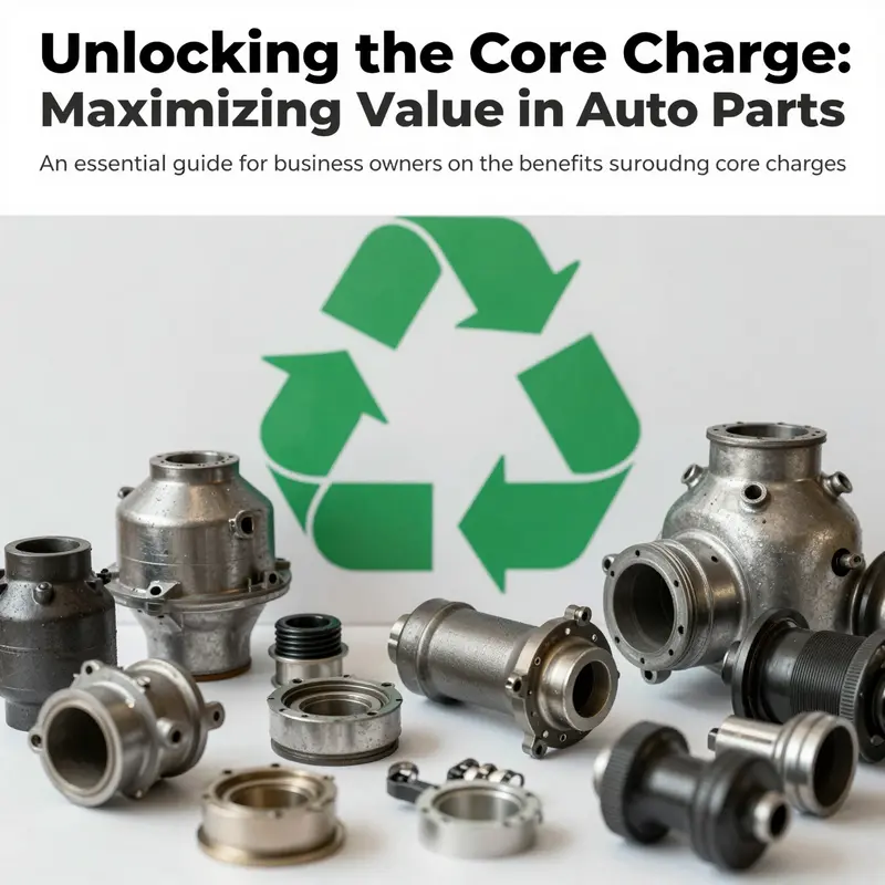 Cover image depicting a variety of remanufactured auto parts with a recycling symbol emphasizing the core charge concept.