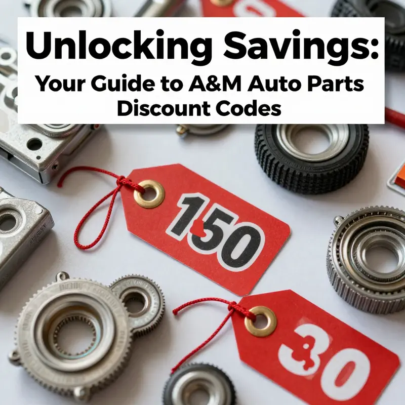 A variety of auto parts with labels indicating discounts, symbolizing cost savings.