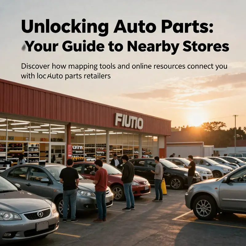 A lively auto parts store filled with customers and various auto parts displays.