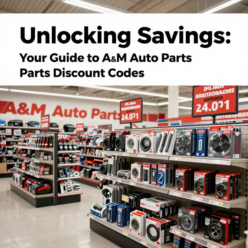 Promotional signs in an A&M Auto Parts store illustrating current discounts available.