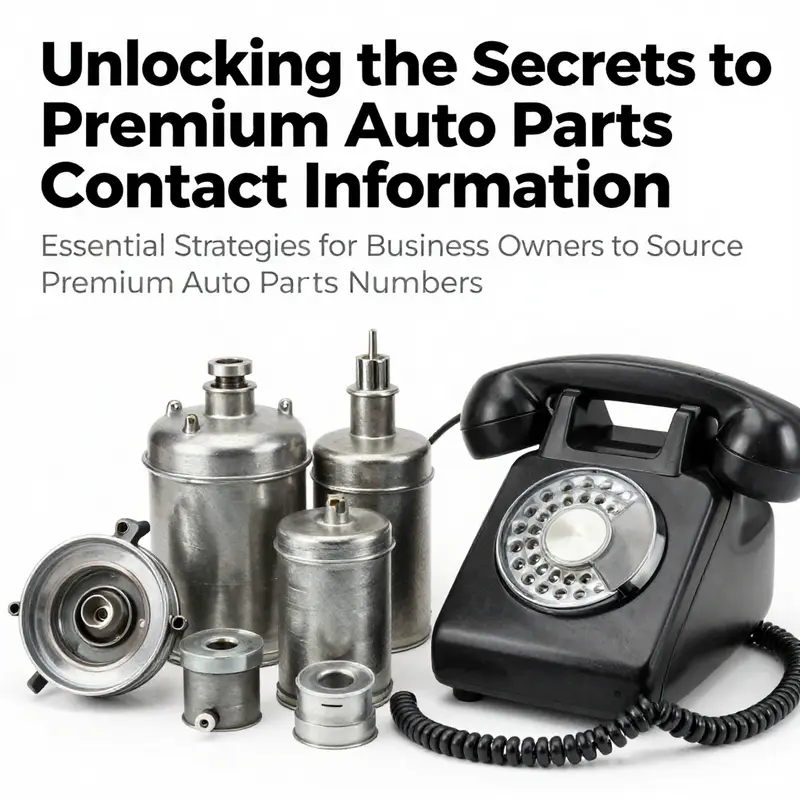 An array of premium auto parts with a phone, representing contact strategies for suppliers.