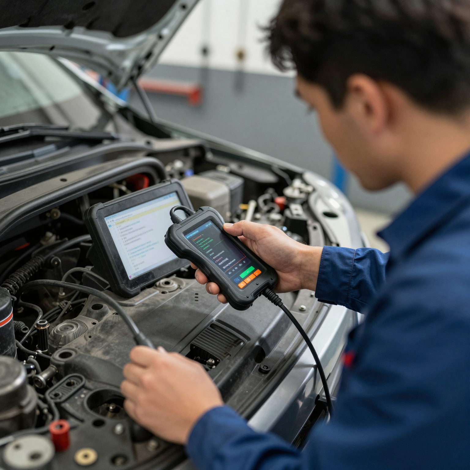 Code reader in use during car repair