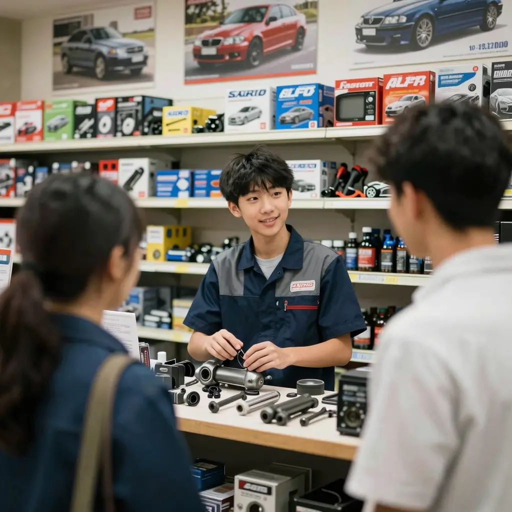 Teenager working at an auto parts store