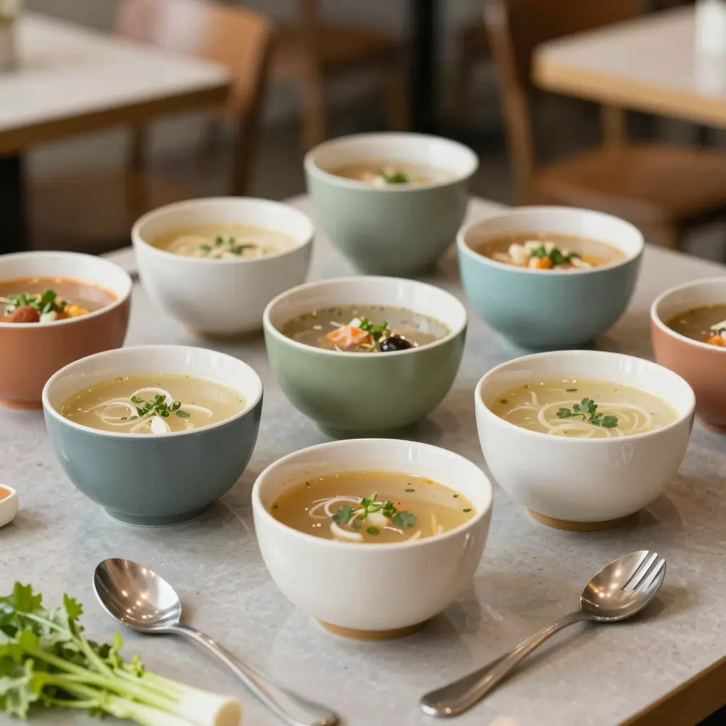 Variety of small disposable soup bowls showcasing convenience and hygiene