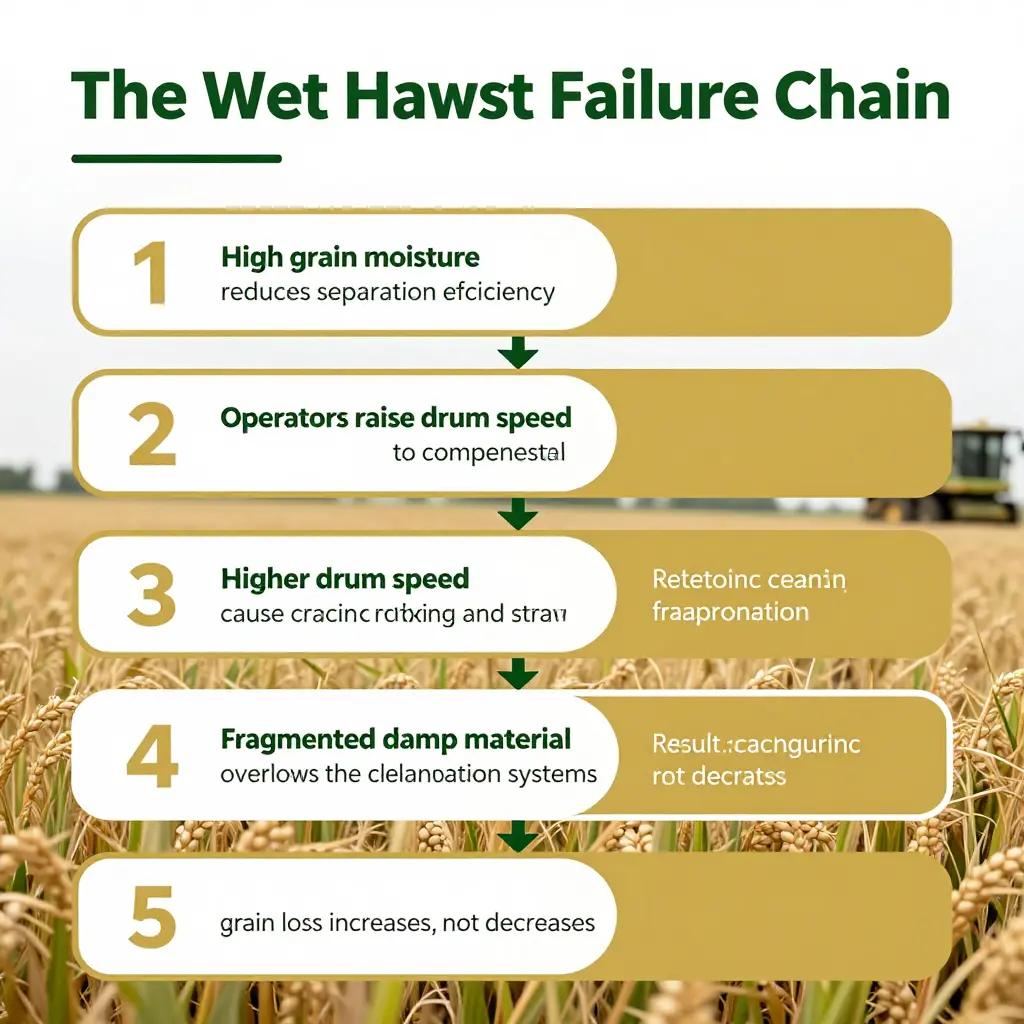 Failure chain of drum speed settings in a wet harvest