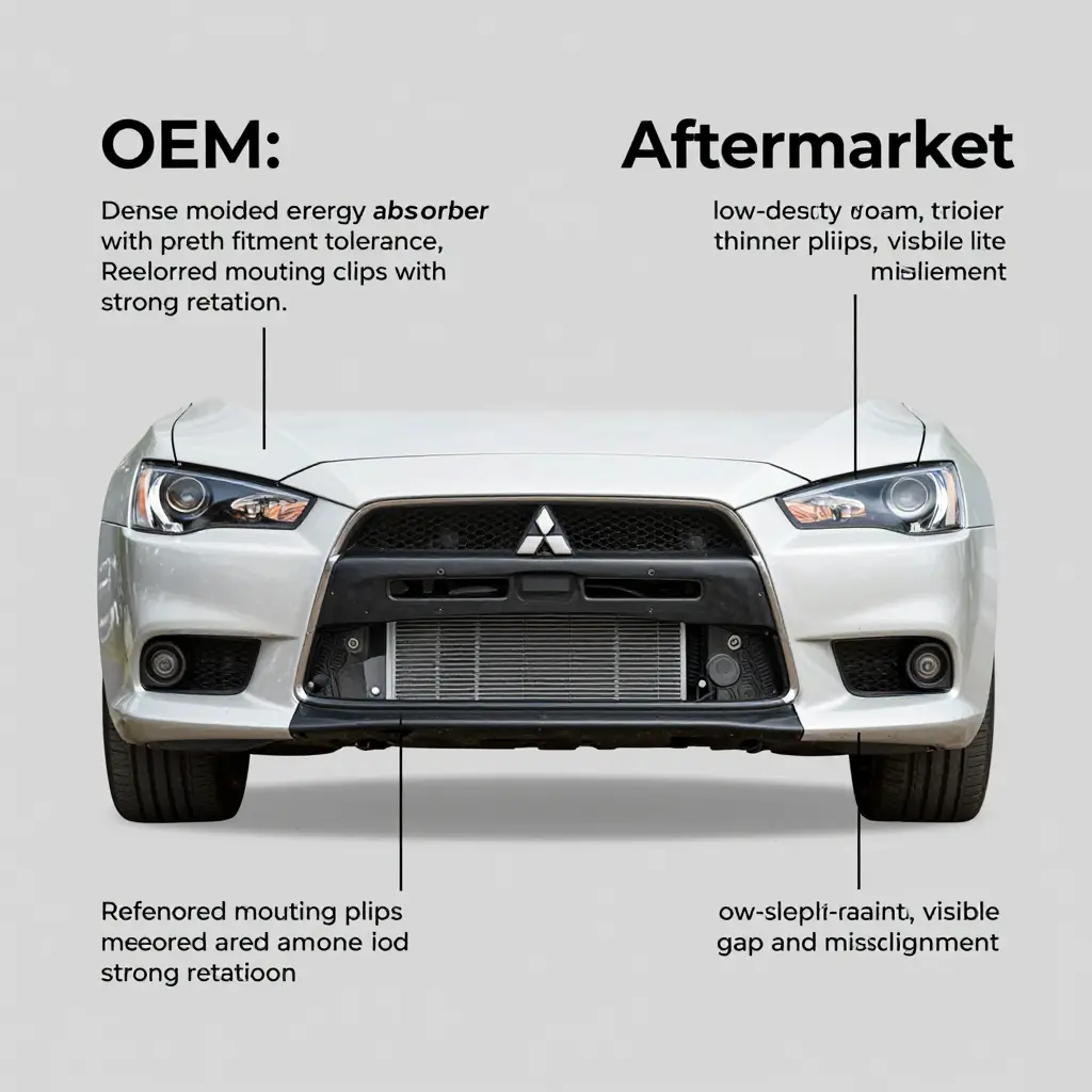 OEM vs aftermarket energy absorber and clip comparison