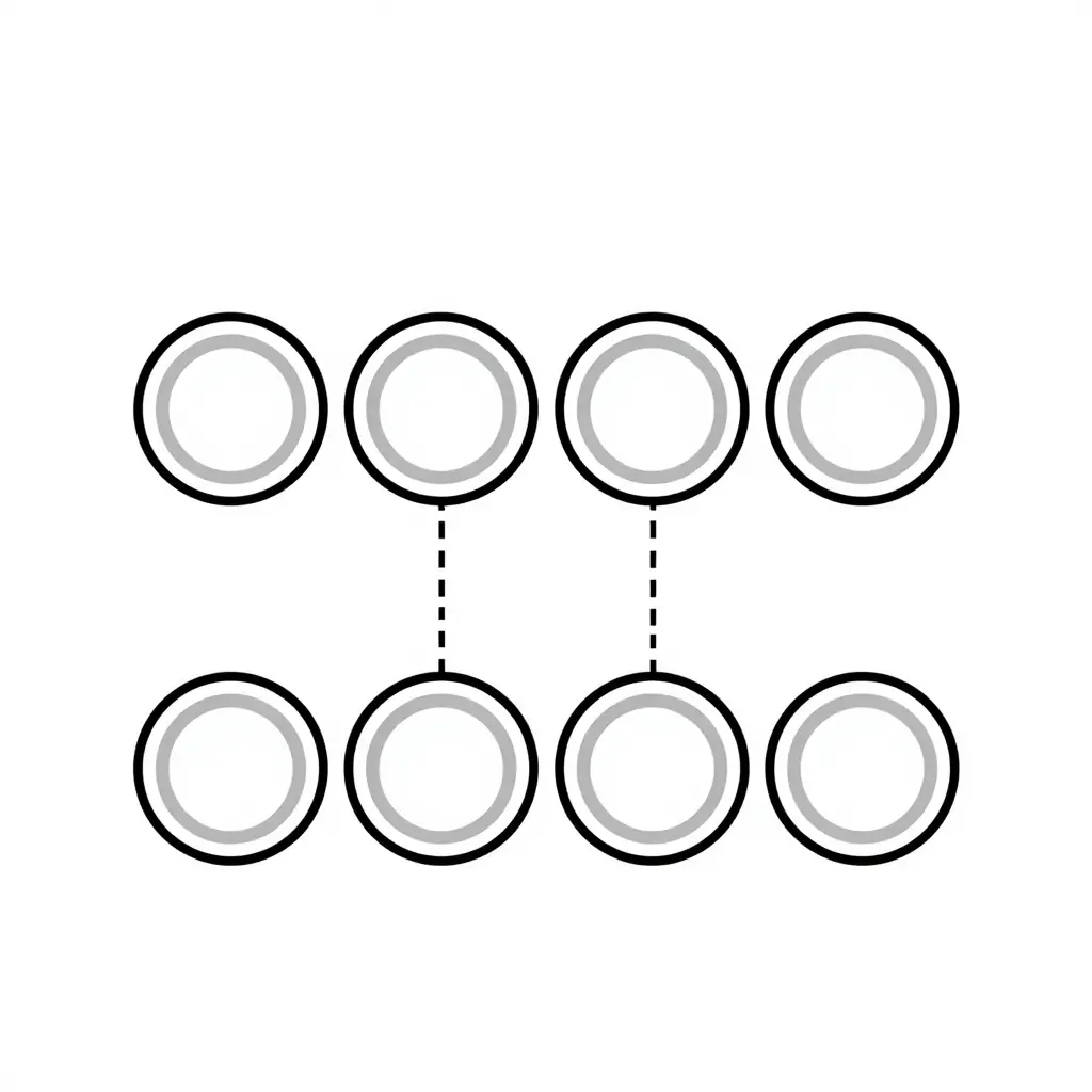 Schematic 2D diagram showing four main bores aligned along a single common centerline, with a comparison set below where one bore is offset from the axis to illustrate main bore misalignment